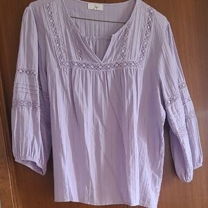 IVY Elegant Light Purple Blouse with Lace Cutouts.
